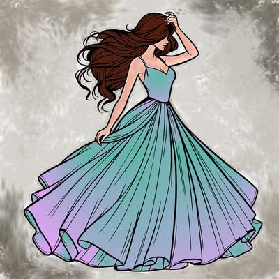 realistic woman with dress flowing in the wind