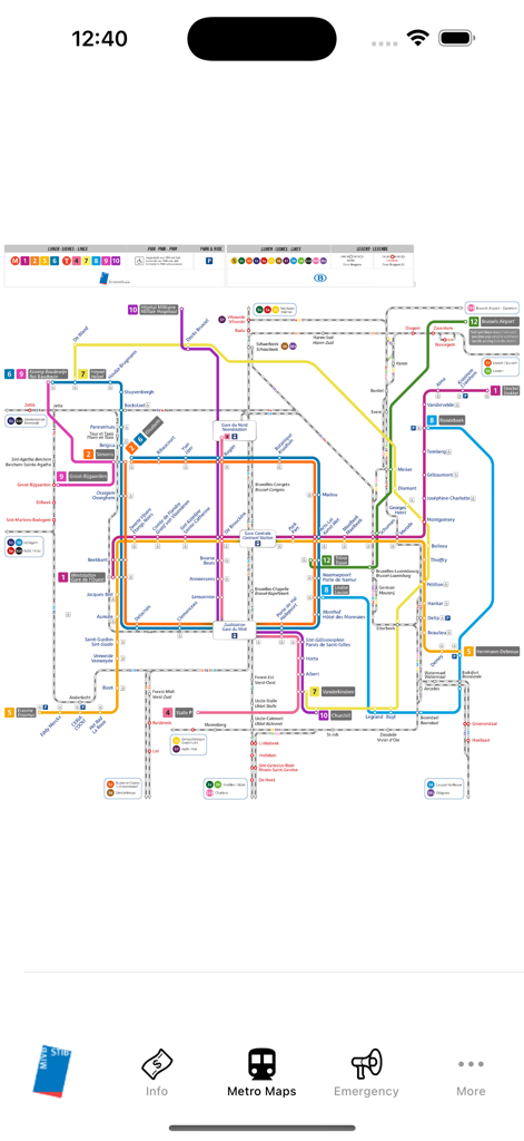 브뤼셀 지하철 및 트램 노선 시스템의 포괄적인 지도