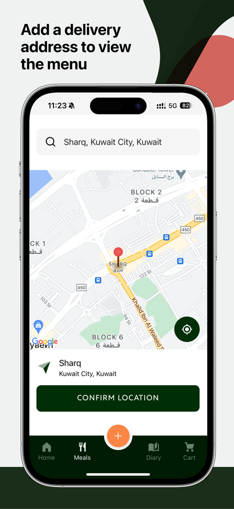 ForeverMore - healthy meals - A map interface in the ForeverMore app used to add a delivery address for healthy meals.