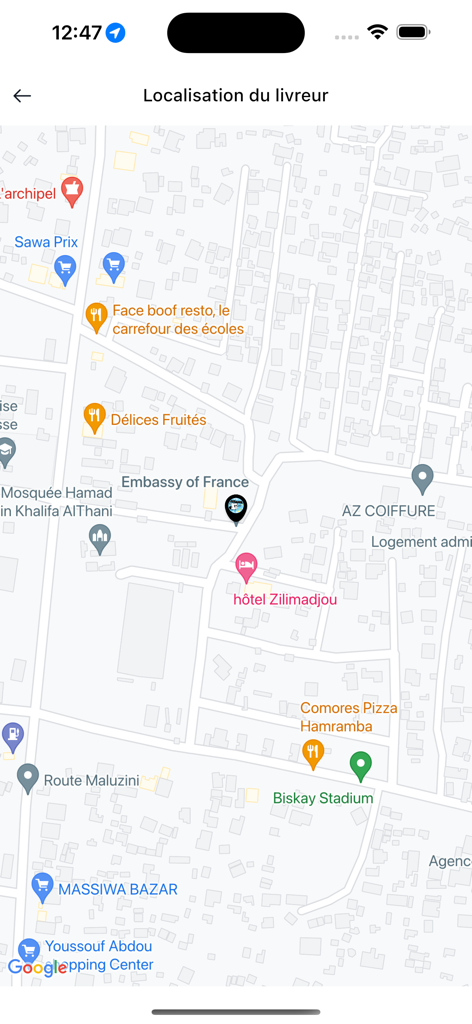 Happy Glaçons - Live GPS tracking map showing the delivery driver location on a city map.