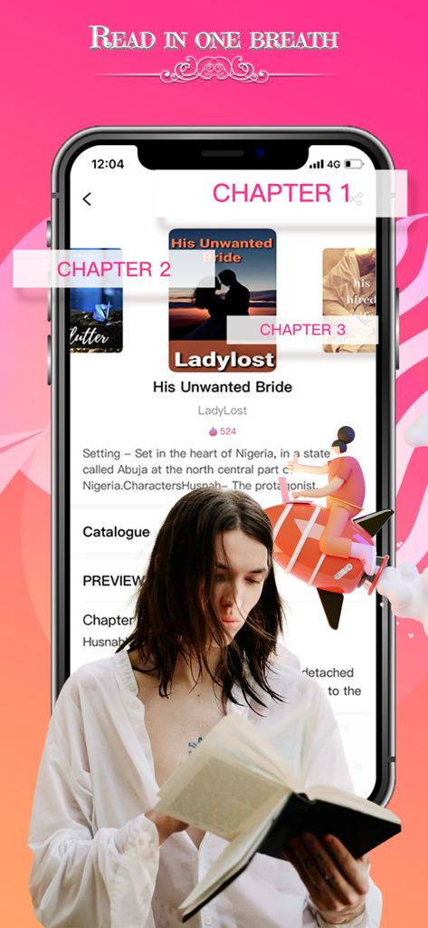 Novelink - Novelink mobile app interface showing romance novel chapters and binge reading features