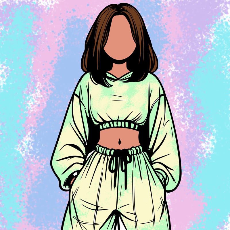 realistic girl faceless with baggy pants and a crop top