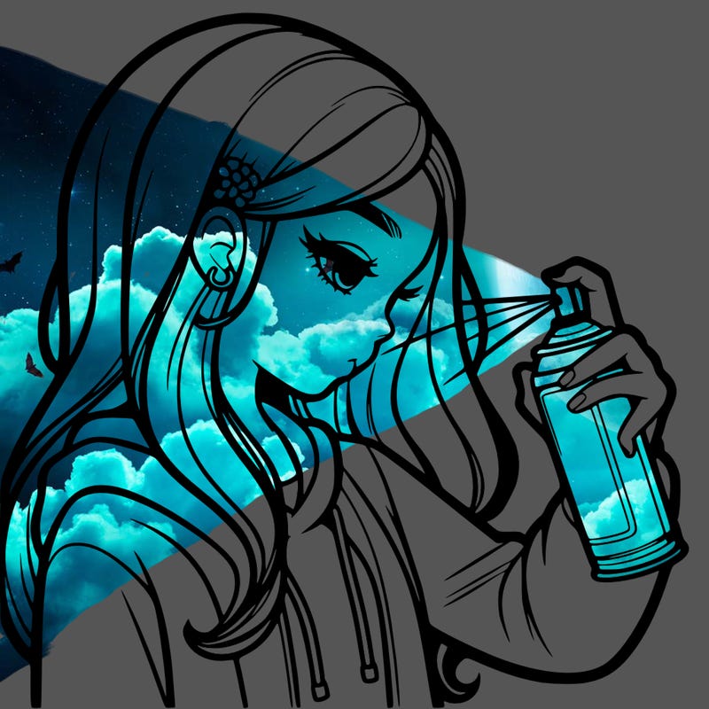 a realistic girl spray painting