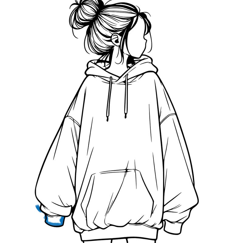 realistic girl with a oversized sweatshirt on and a bun