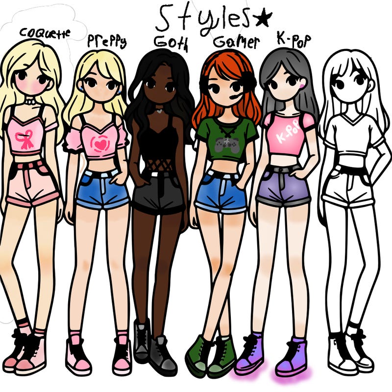 a group of girls wearing crop tops and shorts