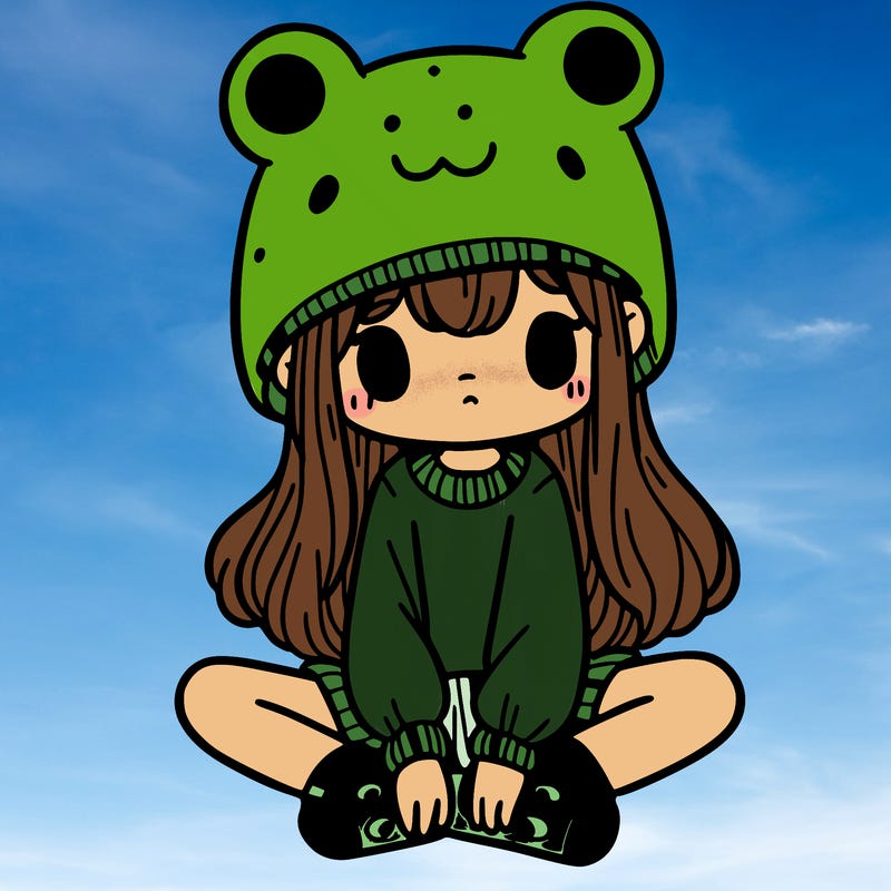 a girl wearing a frog hat and some frog socks