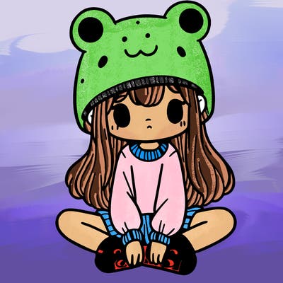 a girl wearing a frog hat and some frog socks