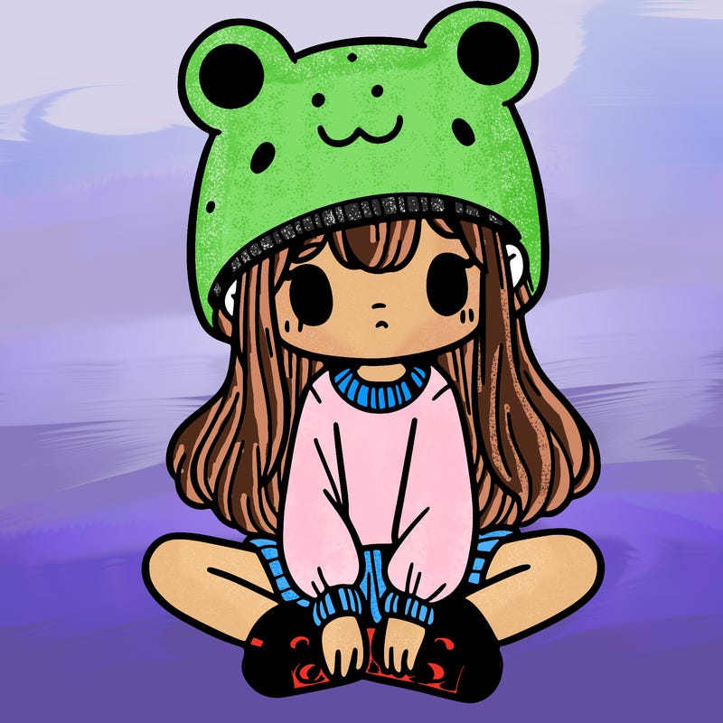 a girl wearing a frog hat and some frog socks