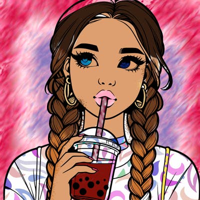 realistic girl with braided hair drinking boba