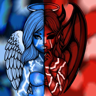 realistic angel half demon