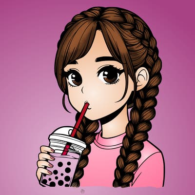 realistic girl with braided hair drinking boba