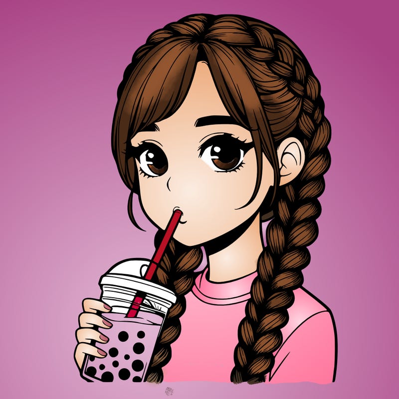 realistic girl with braided hair drinking boba