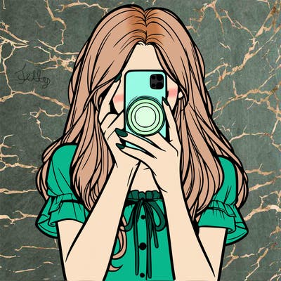 a realistic girl holding her phone taking pictures
