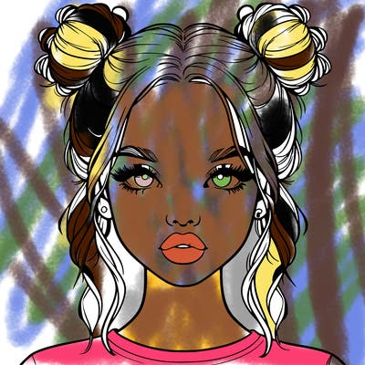 realistic girl with two buns in hair and lips