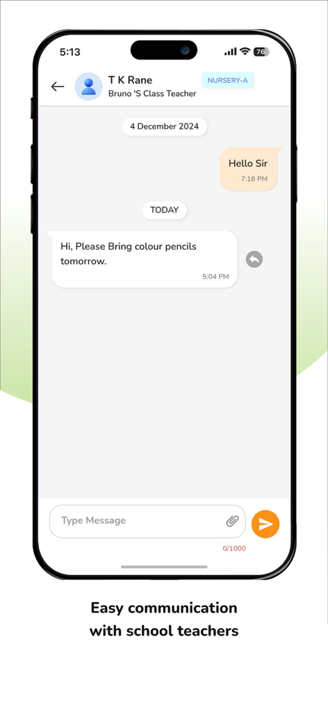 FirstCry Intelli Education - A screenshot of the FirstCry Intelli Education app showing a chat interface for direct communication between parents and preschool teachers.