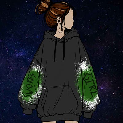 realistic girl with a oversized sweatshirt on and a bun