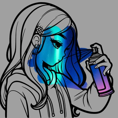 a realistic girl spray painting