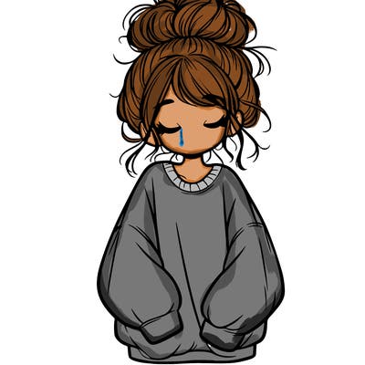 girl with baggy sweatshirt and messy bun