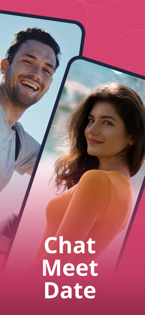 AlbanianPersonals Dating - A man and woman profile on the AlbanianPersonals dating app with the text Chat Meet Date