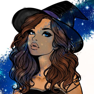 realistic witch girl with wavy hair and lips