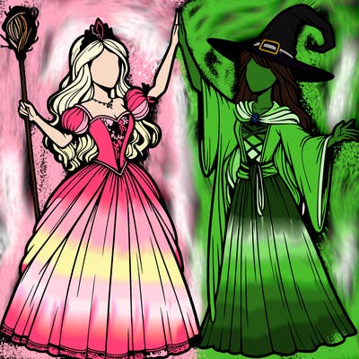 detailed realistic split of a princess and a witch