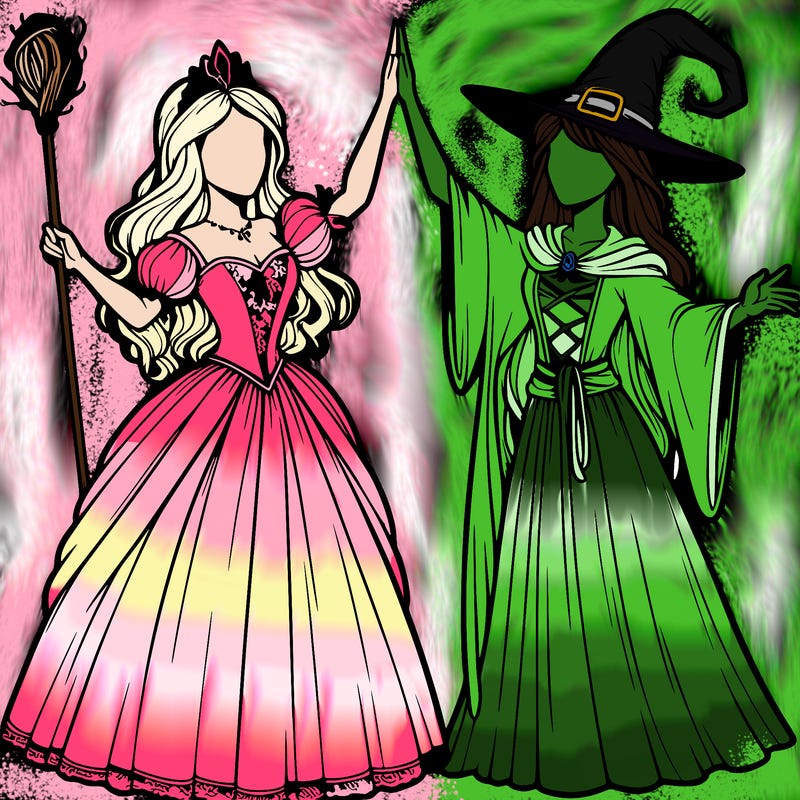 detailed realistic split of a princess and a witch