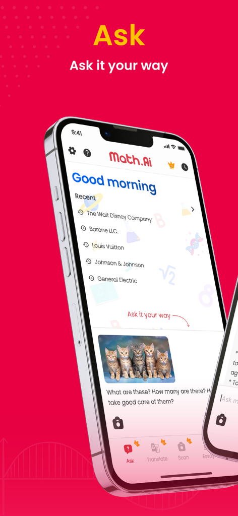 Math.AI - Math Solver - Math AI app screen showing the Ask feature where users can upload images and ask questions