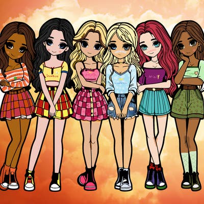 a group of girls realistic