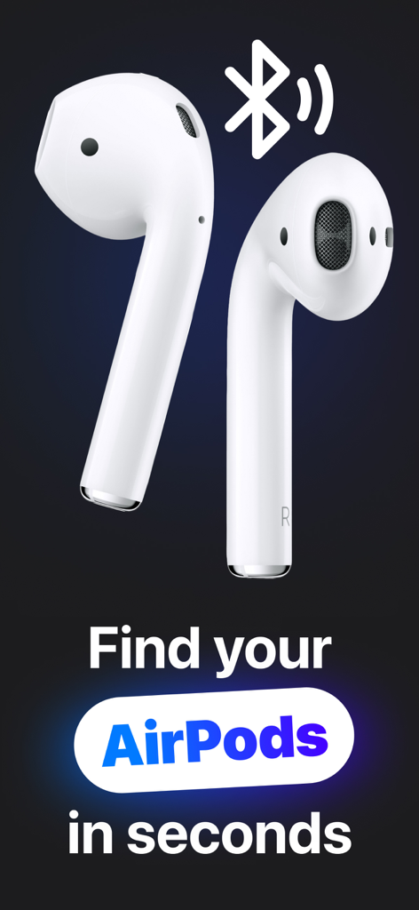 Ilustración de AirPods con el texto Encuentra tus AirPods en segundos