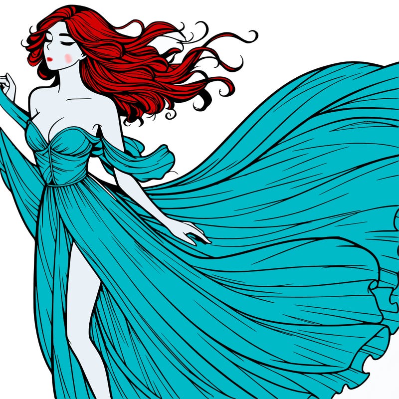 realistic woman in dress flowing the the wind