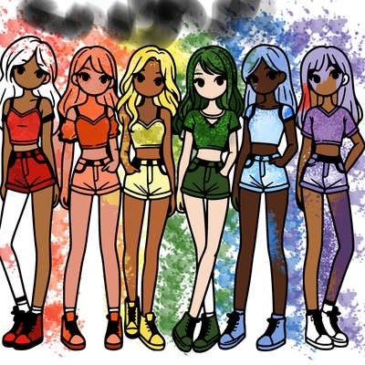 a group of girls wearing crop tops and shorts