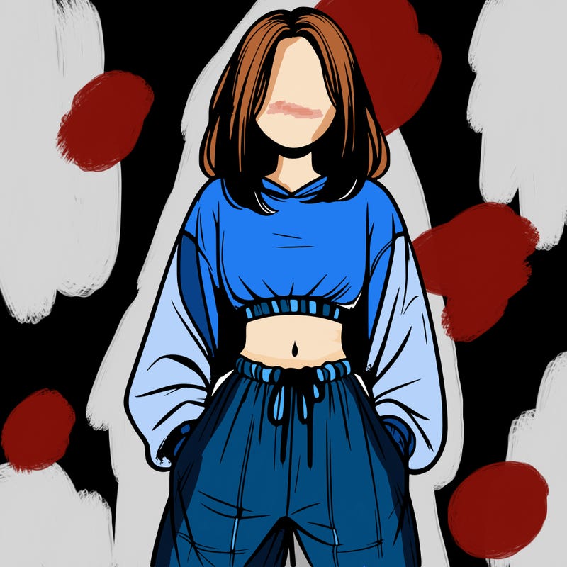 realistic girl faceless with baggy pants and a crop top