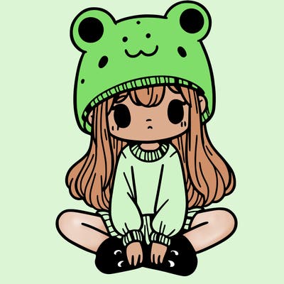 a girl wearing a frog hat and some frog socks
