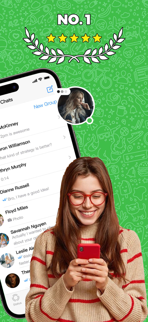 Dual Messenger & Duo Web Chat - A woman smiling while using the highly rated Dual Messenger and Duo Web Chat app on her smartphone