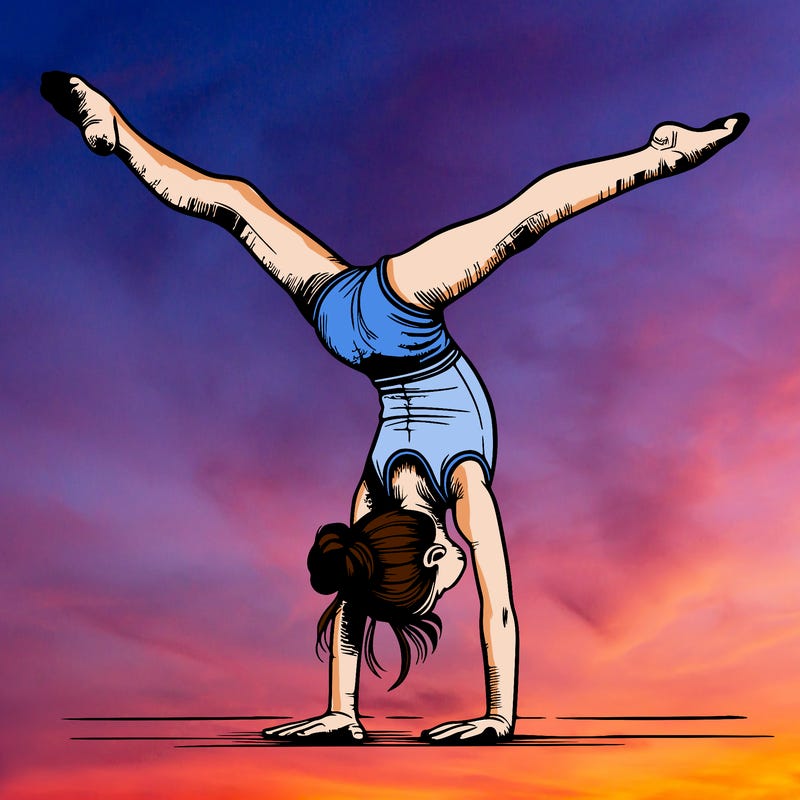 realistic gymnastic hand stand girl in four splits