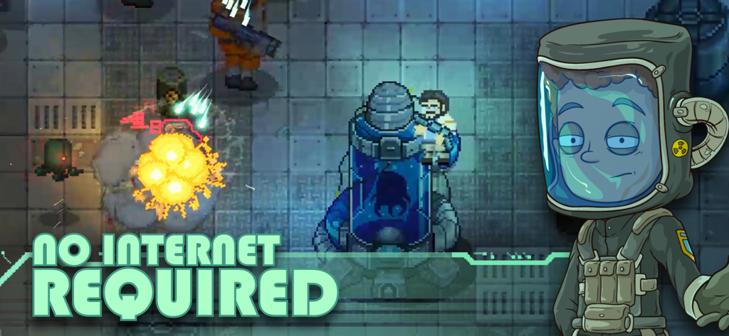 EnduranceのピクセルアートSFアクションゲーム。オフラインプレイを特徴とする。