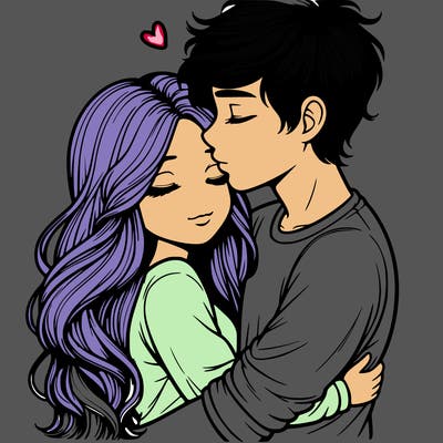 a realistic couple boy and girl hugging and kissing