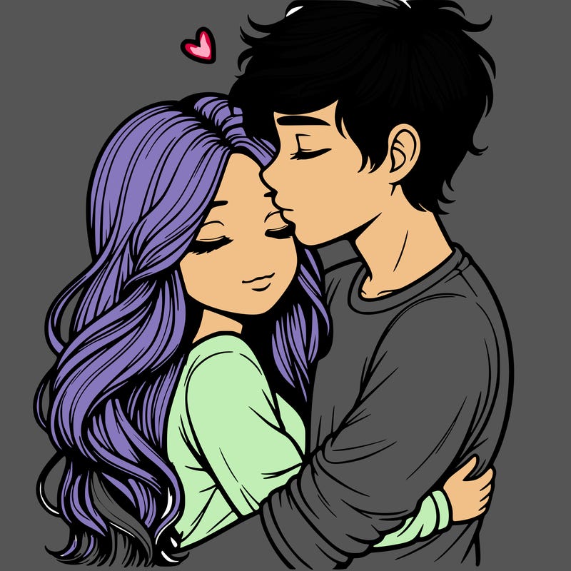 a realistic couple boy and girl hugging and kissing