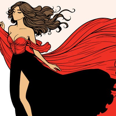 realistic woman in dress flowing the the wind