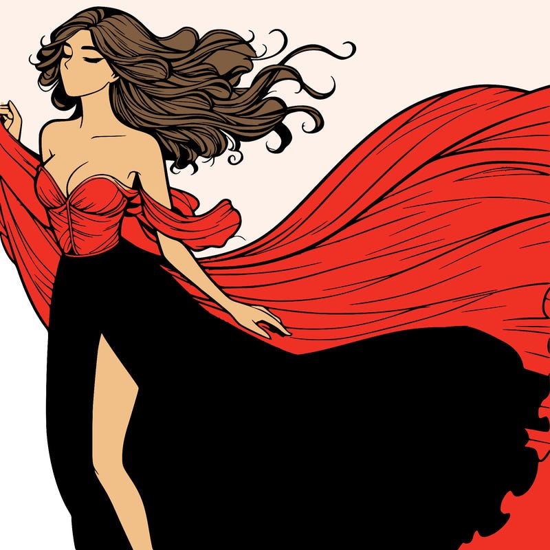 realistic woman in dress flowing the the wind