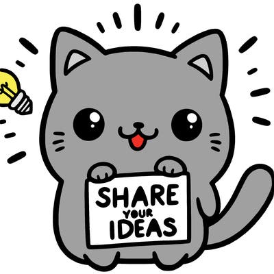 a cute cat saying share your ideas