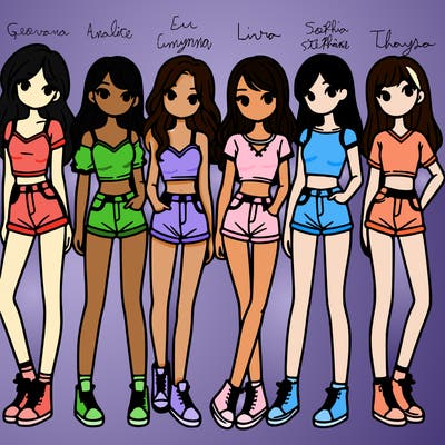 a group of girls wearing crop tops and shorts