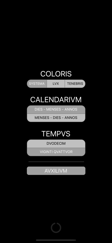 Roman Clock and Calendar - Roman Clock and Calendar settings screen featuring Latin display options.