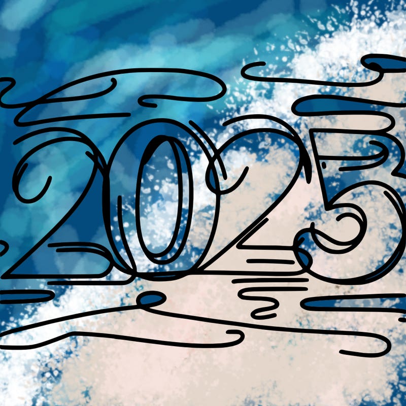 one line scrawled numbers sketch design “2025”