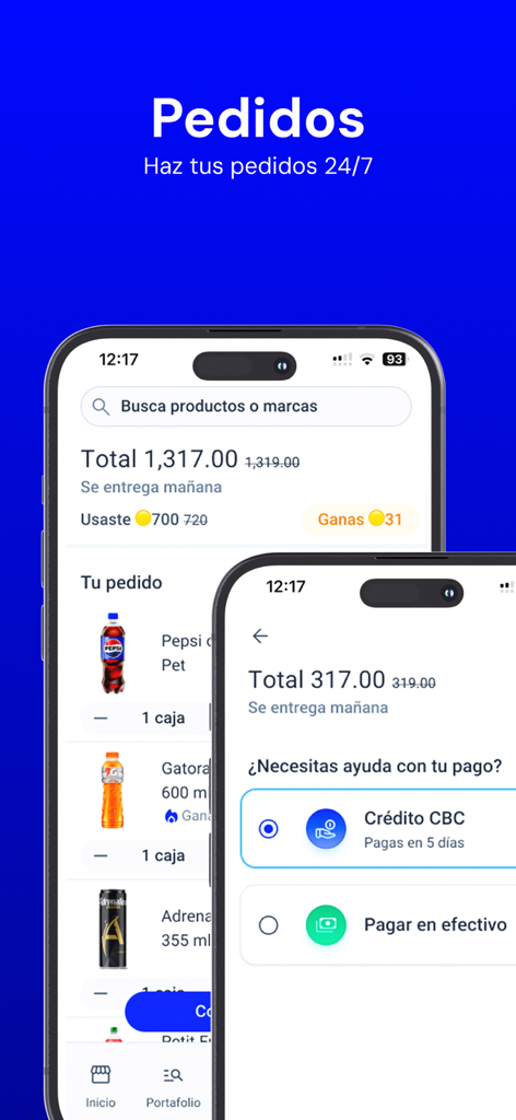 Pepsi Chat - Pepsi Chat app interface showing order summary with products and payment method selection for business owners