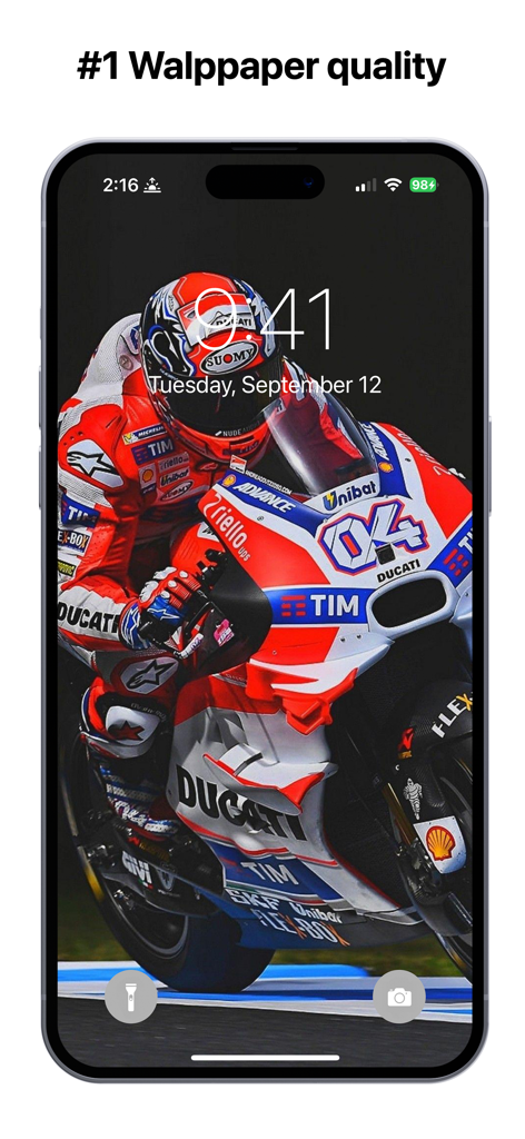 Moto GP Wallpapers 4K HQ Notch - High quality MotoGP wallpaper featuring a Ducati rider on an iPhone lock screen