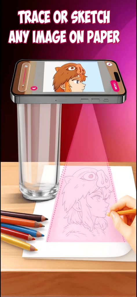 Anime drawing Trace Art - A person tracing an anime character projected from a smartphone onto paper using AR technology