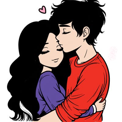 a realistic couple boy and girl hugging and kissing