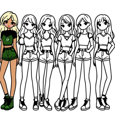 a group of girls wearing crop tops and shorts