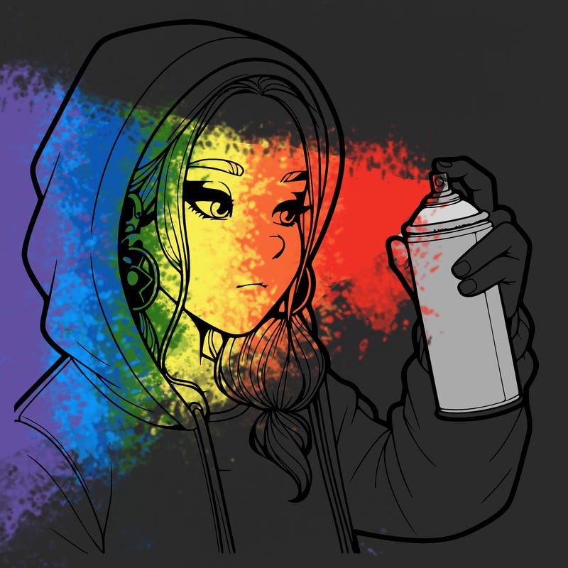 a realistic girl, spray painting